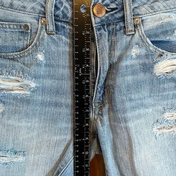 American Eagle Womens Shorts Blue Denim Boy Mini Raw Hem Distressed Light Wash 6 - Picture 5 of 9